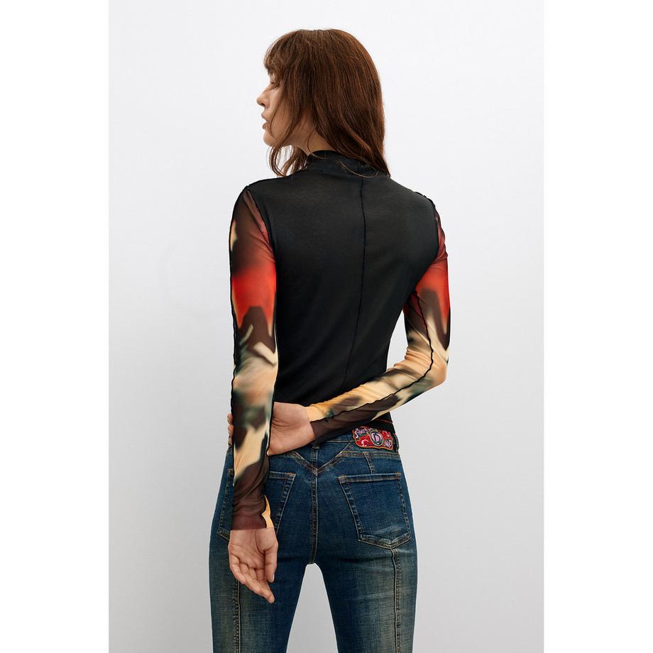 Desigual T-shirt a maniche lunghe con maniche trasparenti stampate  