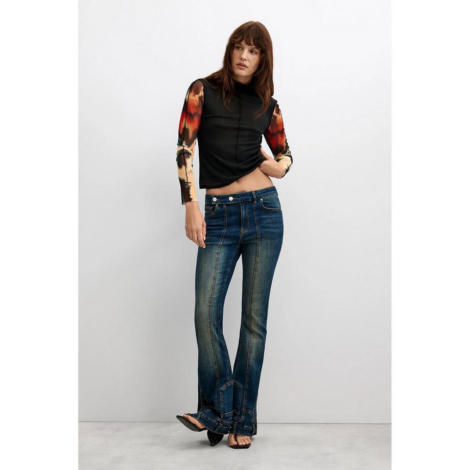Desigual T-shirt a maniche lunghe con maniche trasparenti stampate  