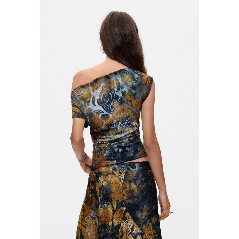 Desigual T-shirt a spalla scoperta con stampa  