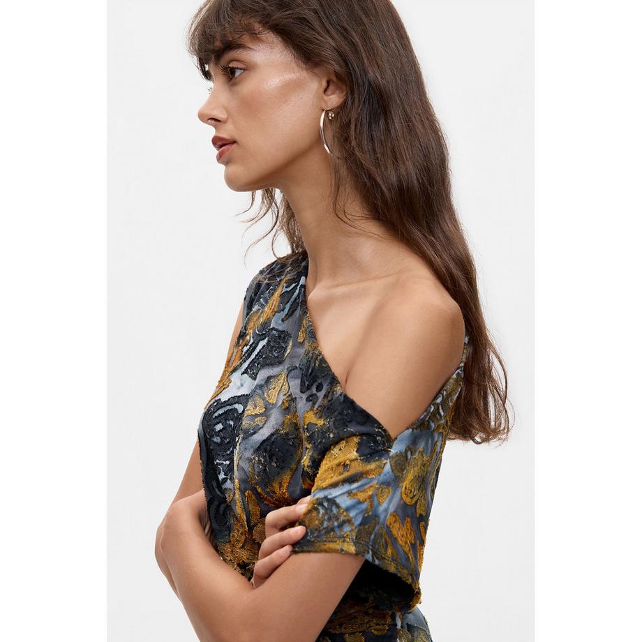 Desigual T-shirt a spalla scoperta con stampa  