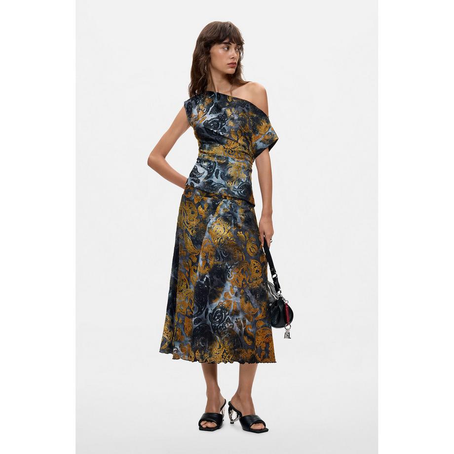 Desigual T-shirt a spalla scoperta con stampa  