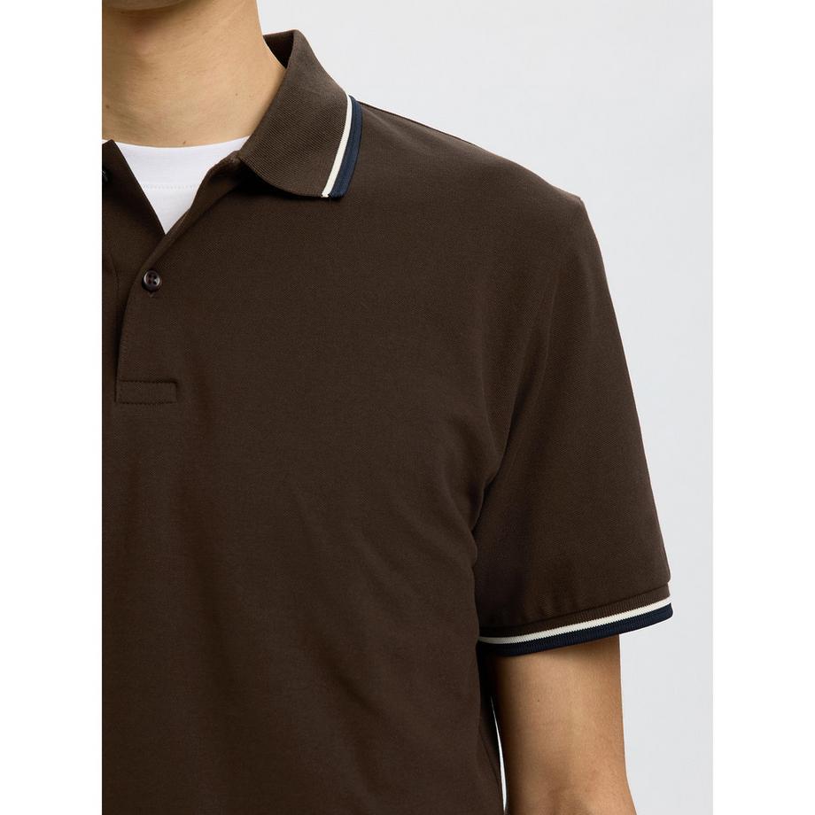 SELECTED Polo avec col et poignets rayés  