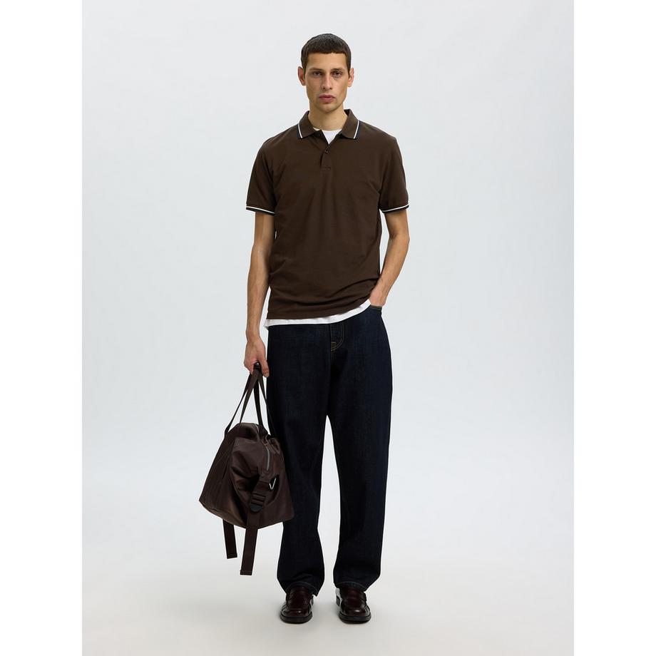 SELECTED Polo avec col et poignets rayés  