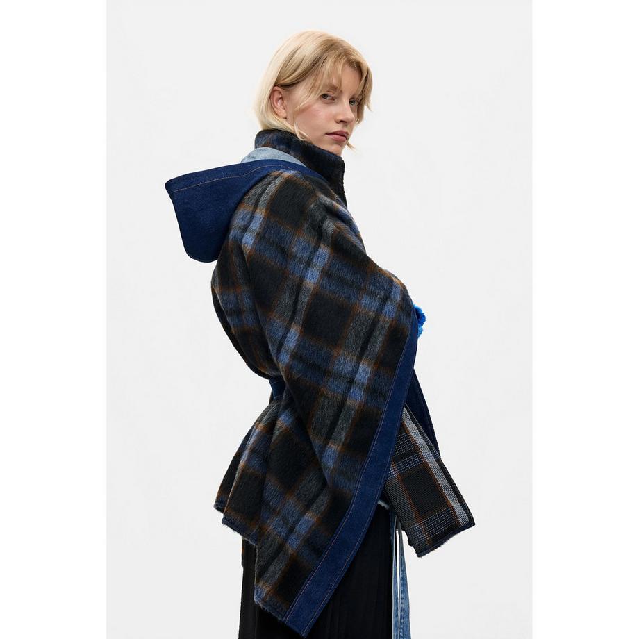 Desigual Poncho à carreaux avec capuche  