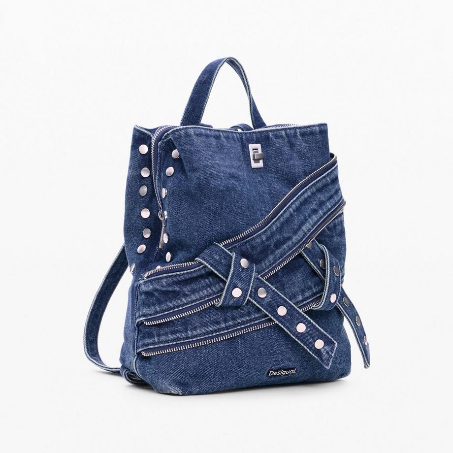 Desigual Sac à dos en denim avec rivets et fermetures éclair  