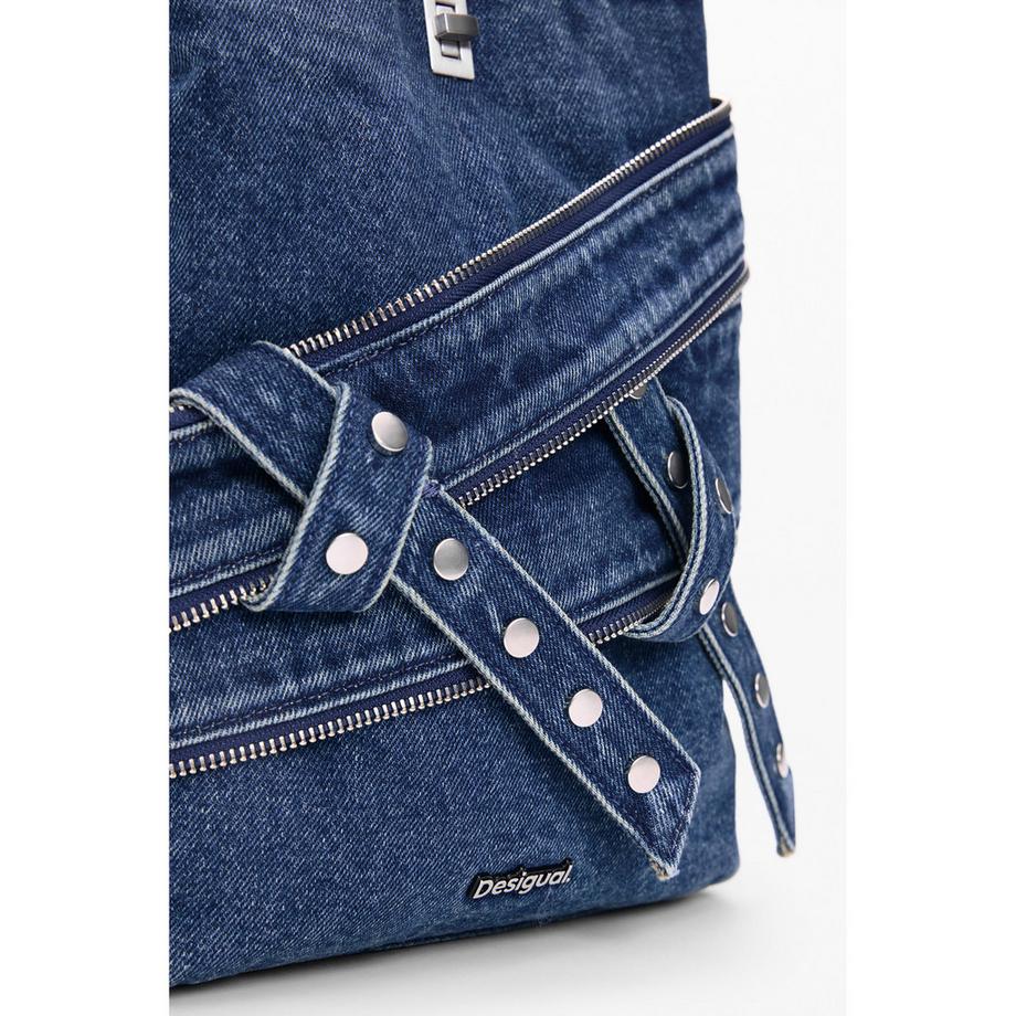 Desigual Sac à dos en denim avec rivets et fermetures éclair  