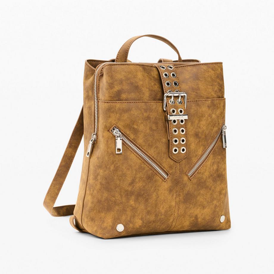 Desigual Rucksack mit Schnallengurt und diagonalen Reissverschlüssen  
