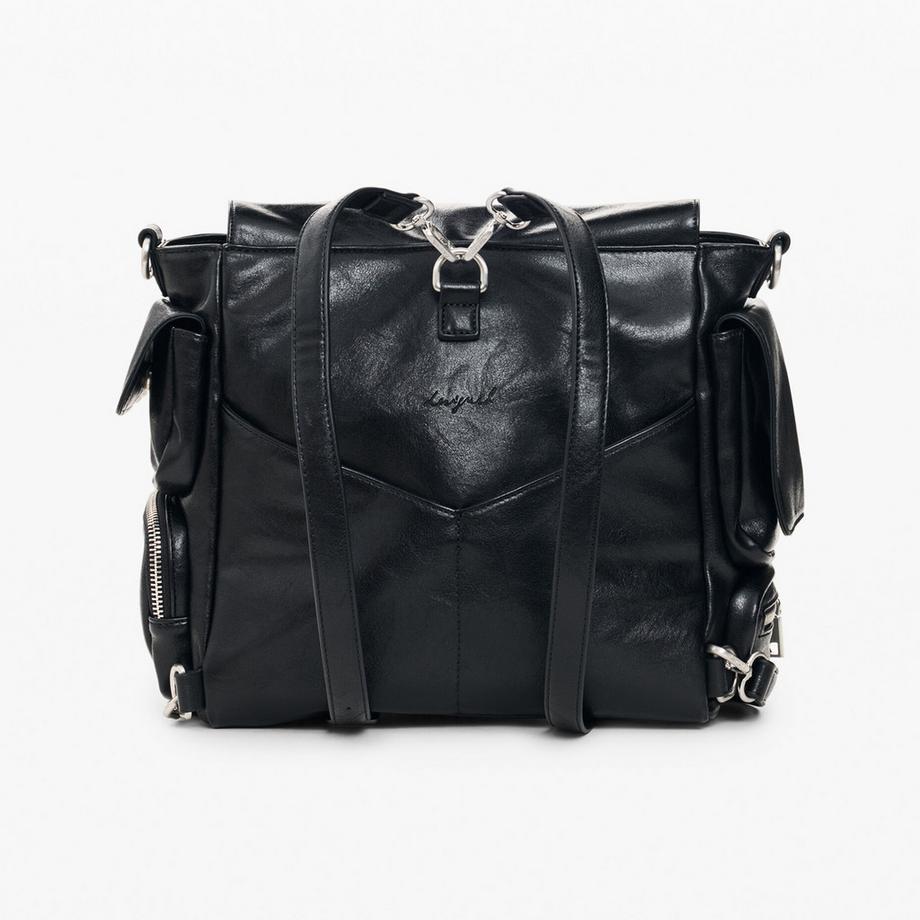 Desigual schwarzer Leder-Rucksack mit verstellbarem Riemen und mehreren Reissverschlüssen  