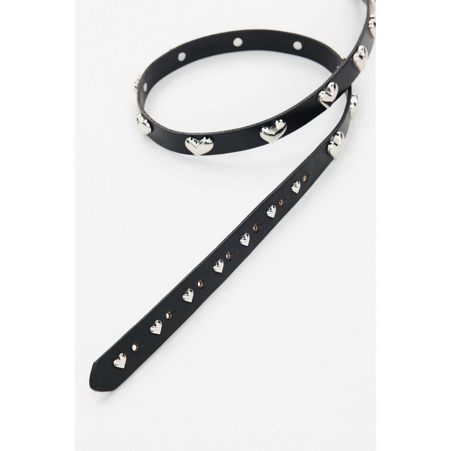 Desigual Ceinture noire avec clous en forme de cœur argentés  