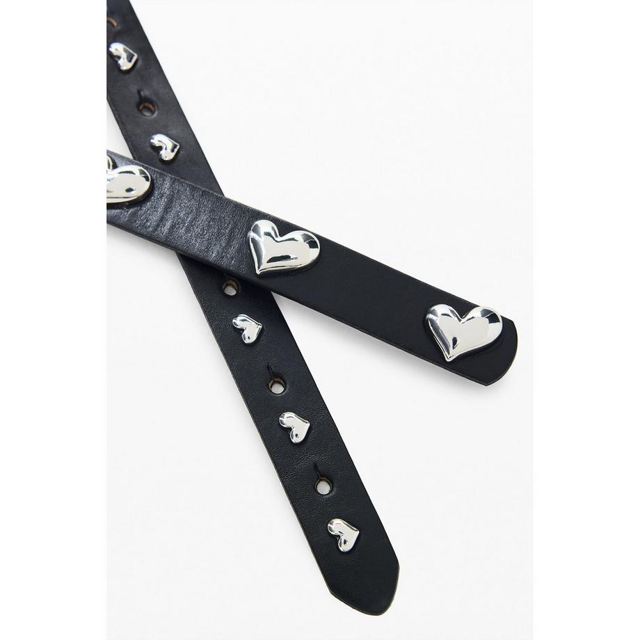 Desigual Ceinture noire avec clous en forme de cœur argentés  