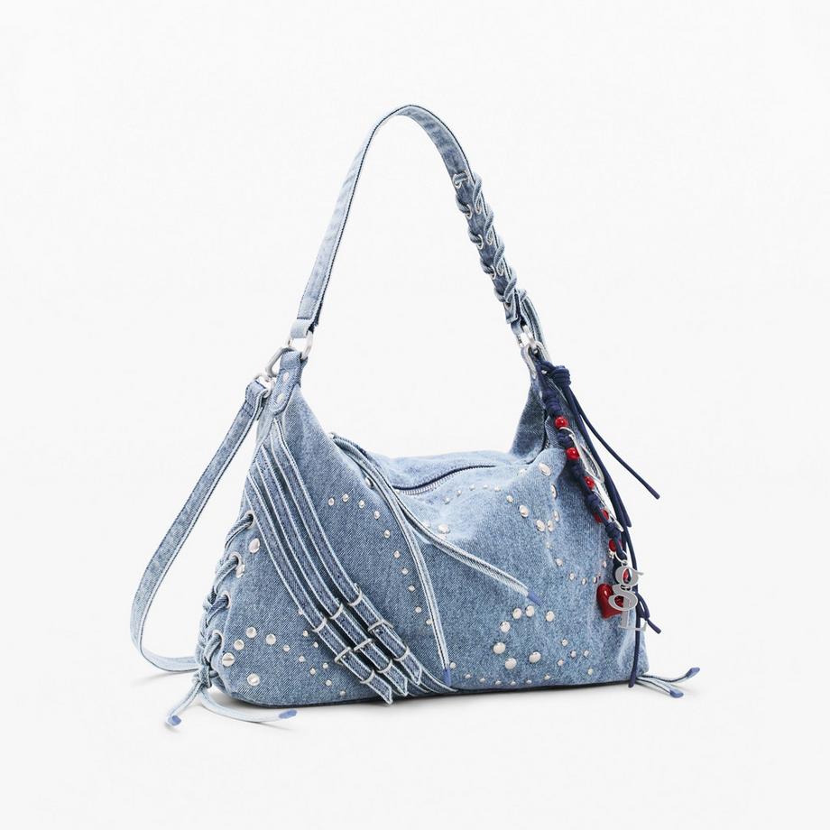 Desigual Denim Schultertasche mit Nieten  