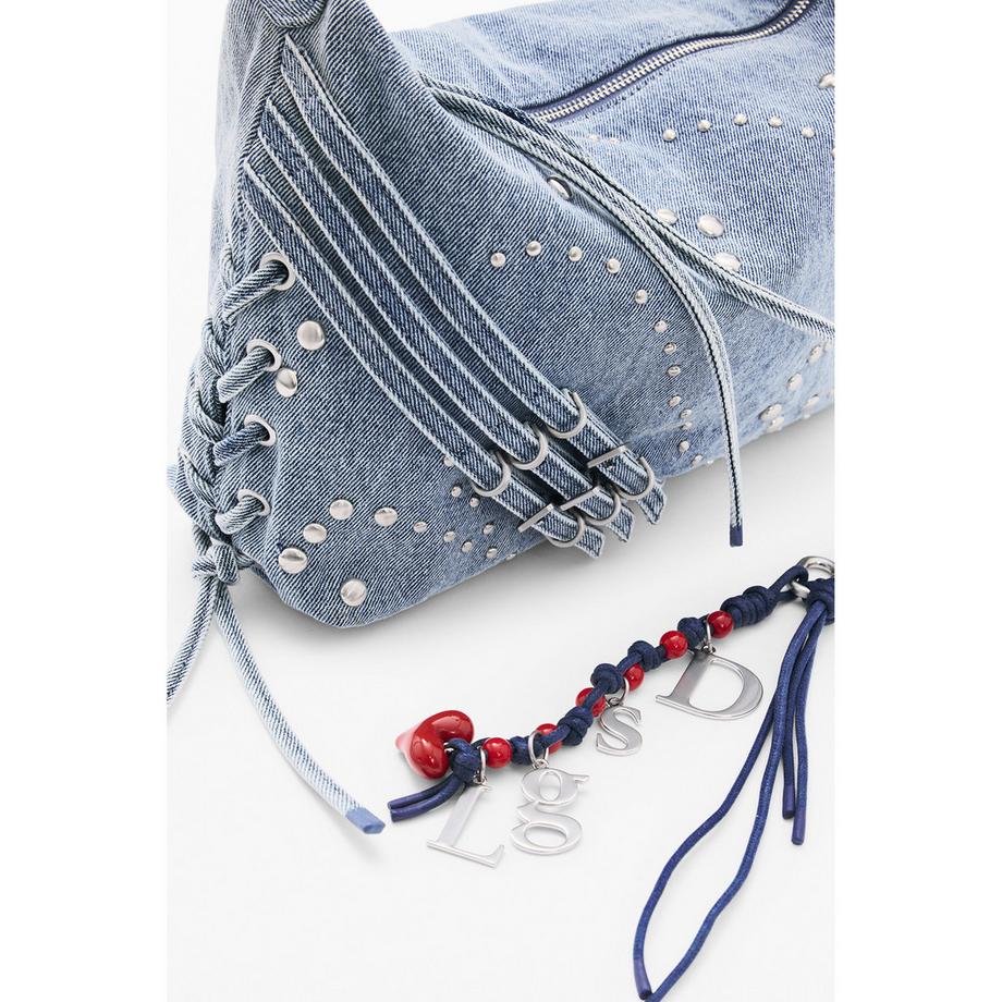 Desigual Denim Schultertasche mit Nieten  