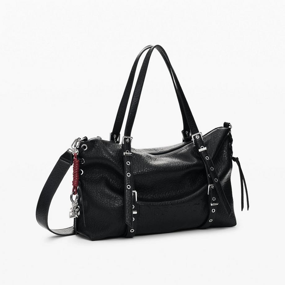 Desigual Schwarze Schultertasche mit geprägtem Logo  
