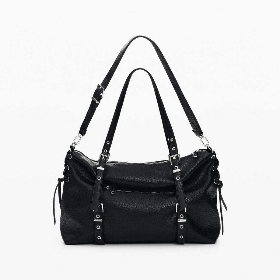 Desigual Schwarze Schultertasche mit geprägtem Logo  