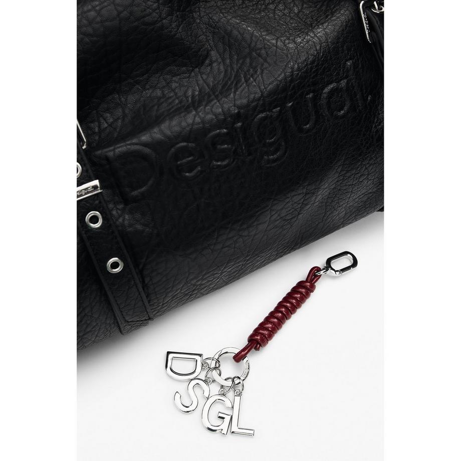 Desigual Schwarze Schultertasche mit geprägtem Logo  