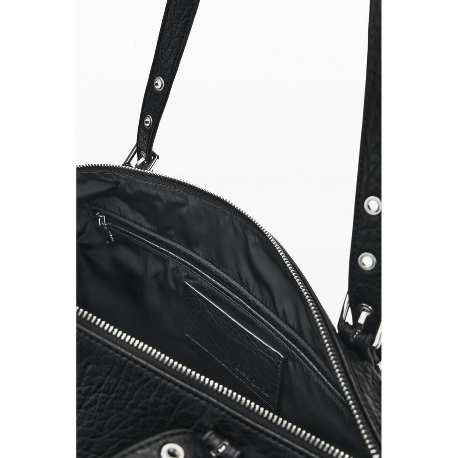 Desigual Schwarze Schultertasche mit geprägtem Logo  