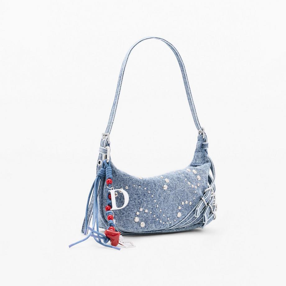 Desigual Denim Umhängetasche mit Nieten und Anhängern  