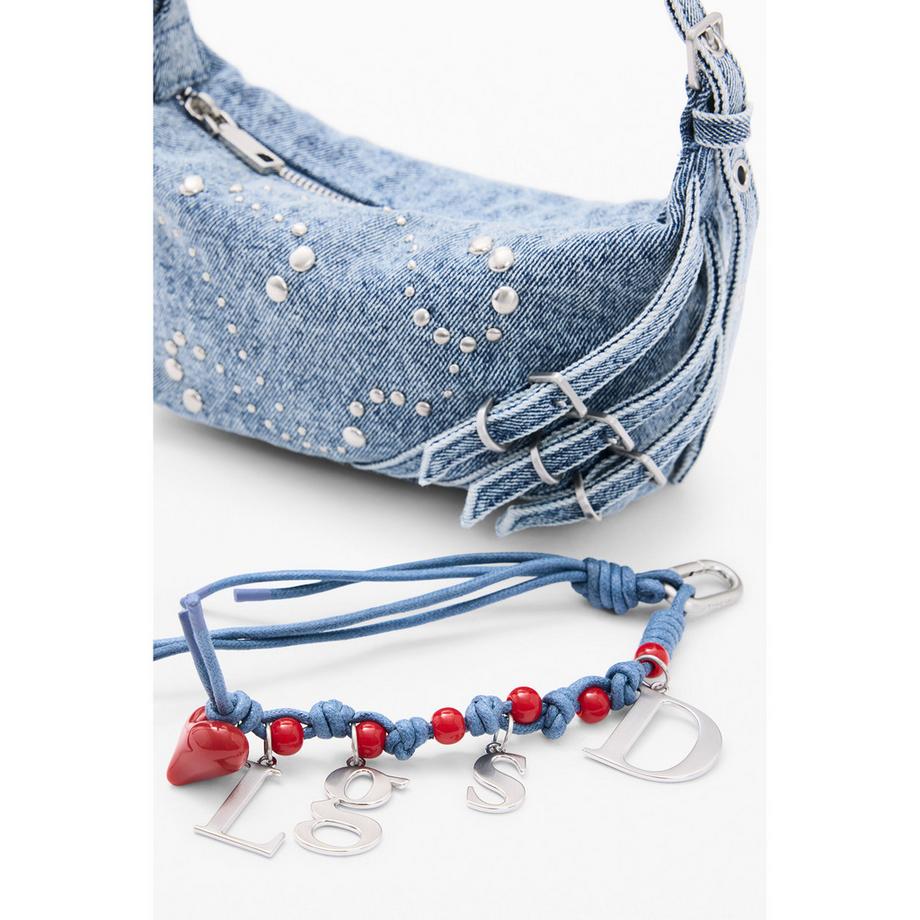 Desigual Denim Umhängetasche mit Nieten und Anhängern  