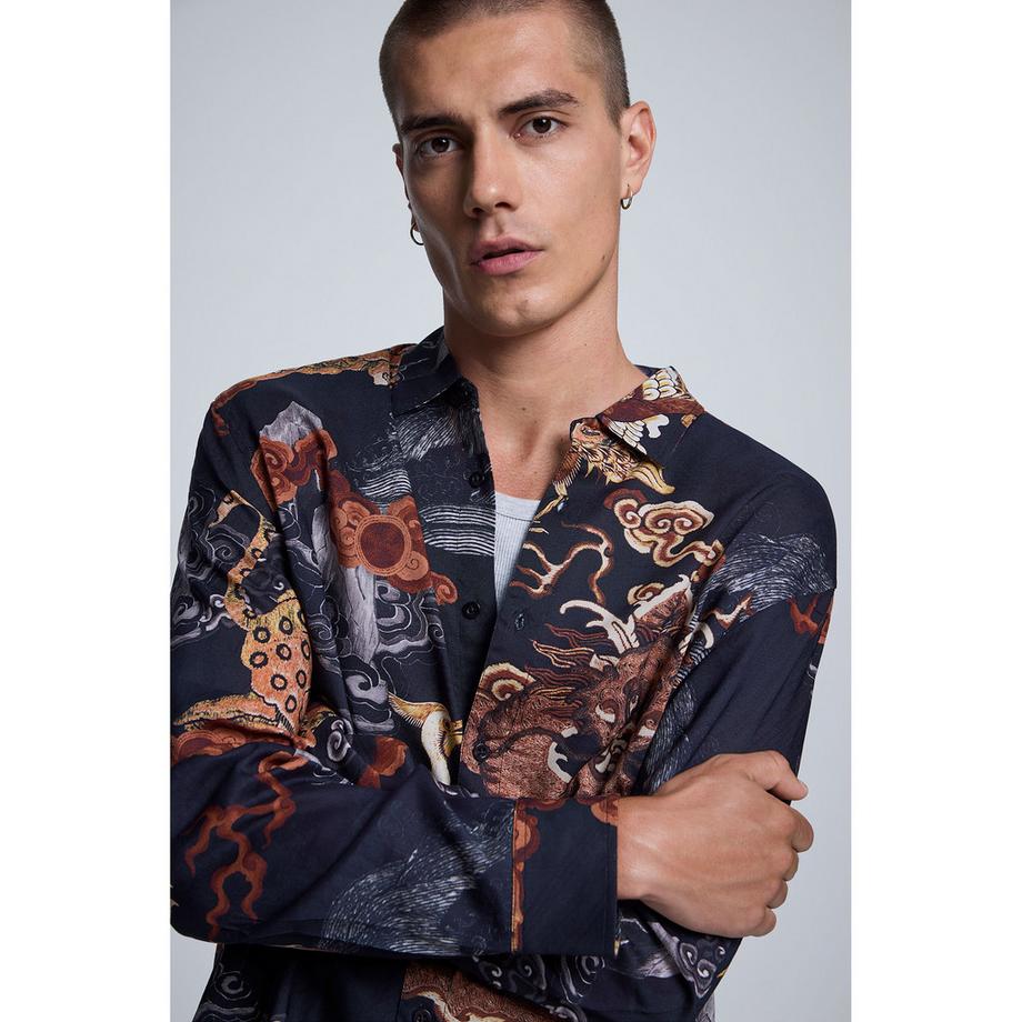 Desigual Drachenmuster Langarmhemd  