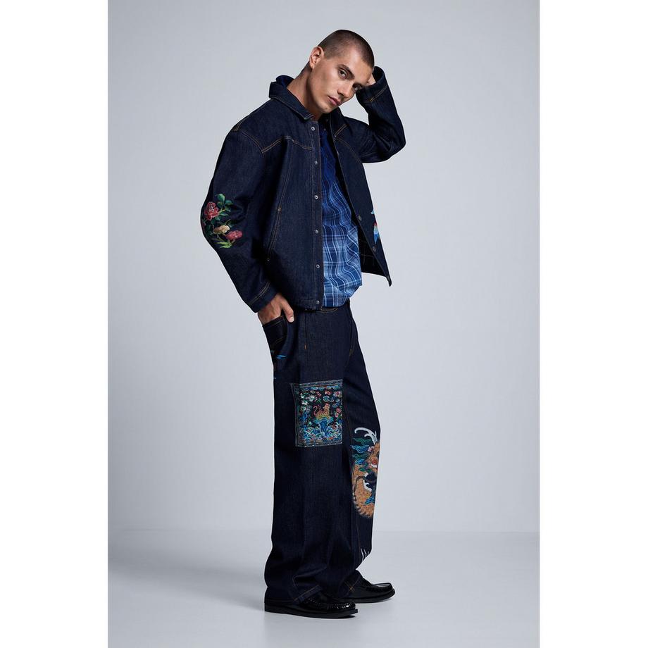 Desigual Jeans Large Jambe Motif Dragon Brodé  