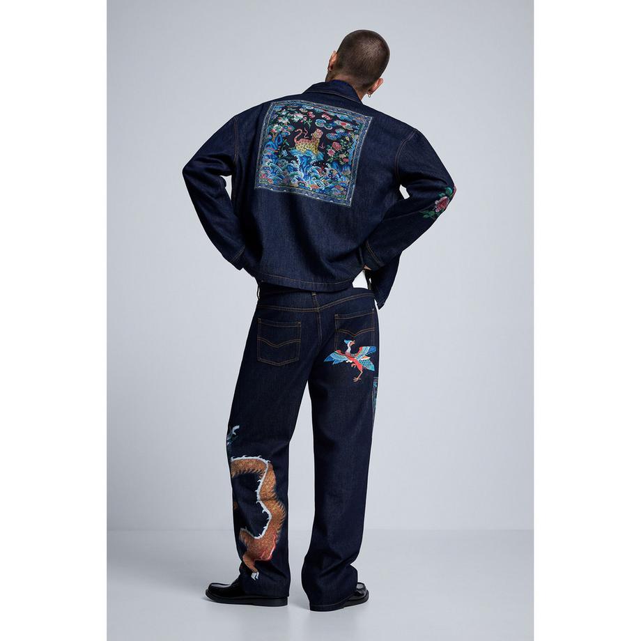 Desigual Jeans Large Jambe Motif Dragon Brodé  