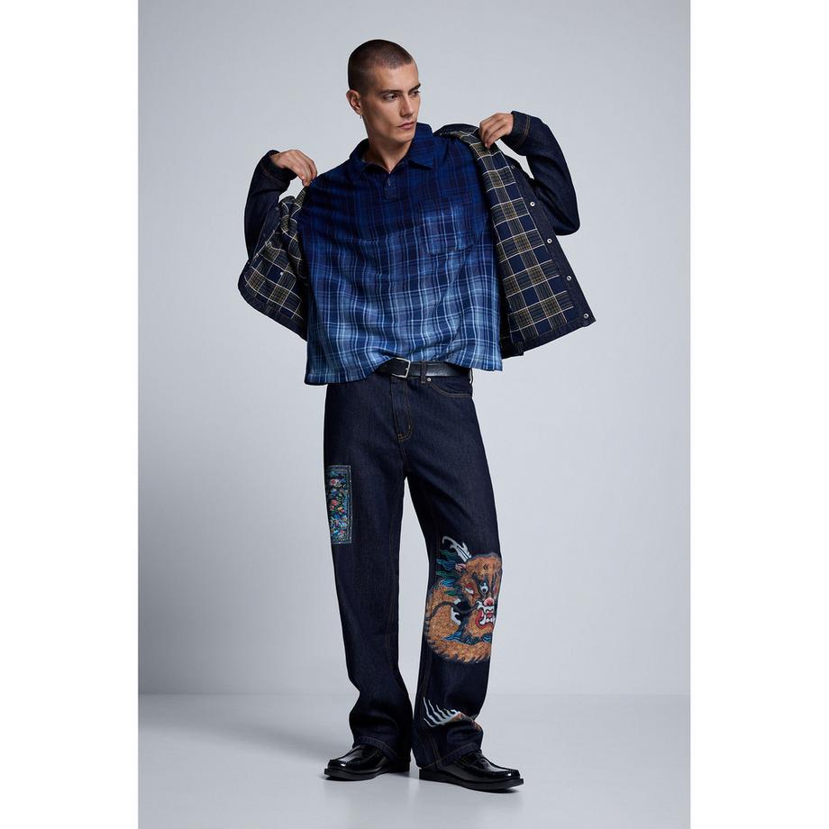 Desigual Jeans Large Jambe Motif Dragon Brodé  