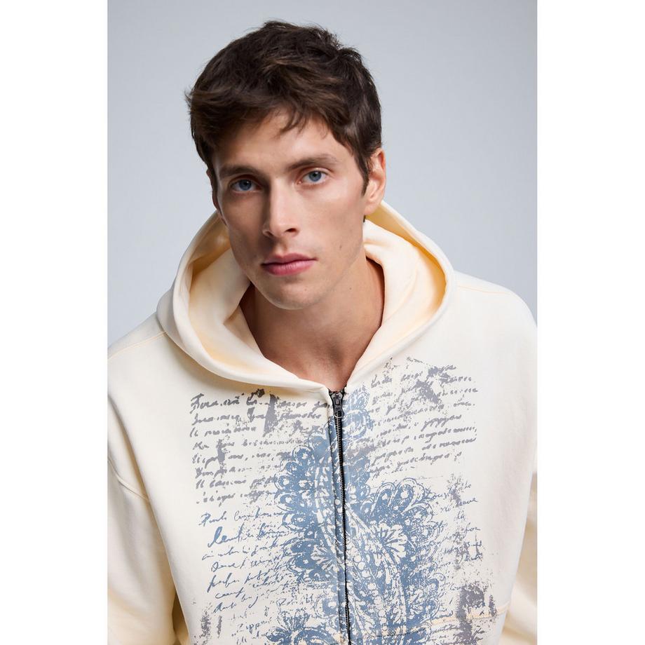 Desigual Felpa con Cerniera e Stampa Grafica  