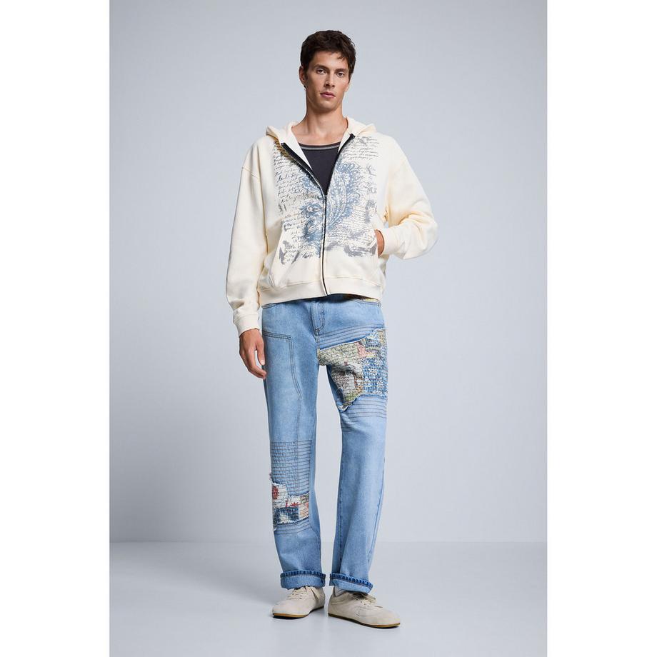 Desigual Felpa con Cerniera e Stampa Grafica  