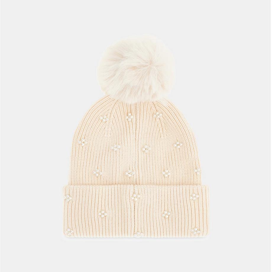 GUESS Beanie mit Perlenverzierung und Pompon  