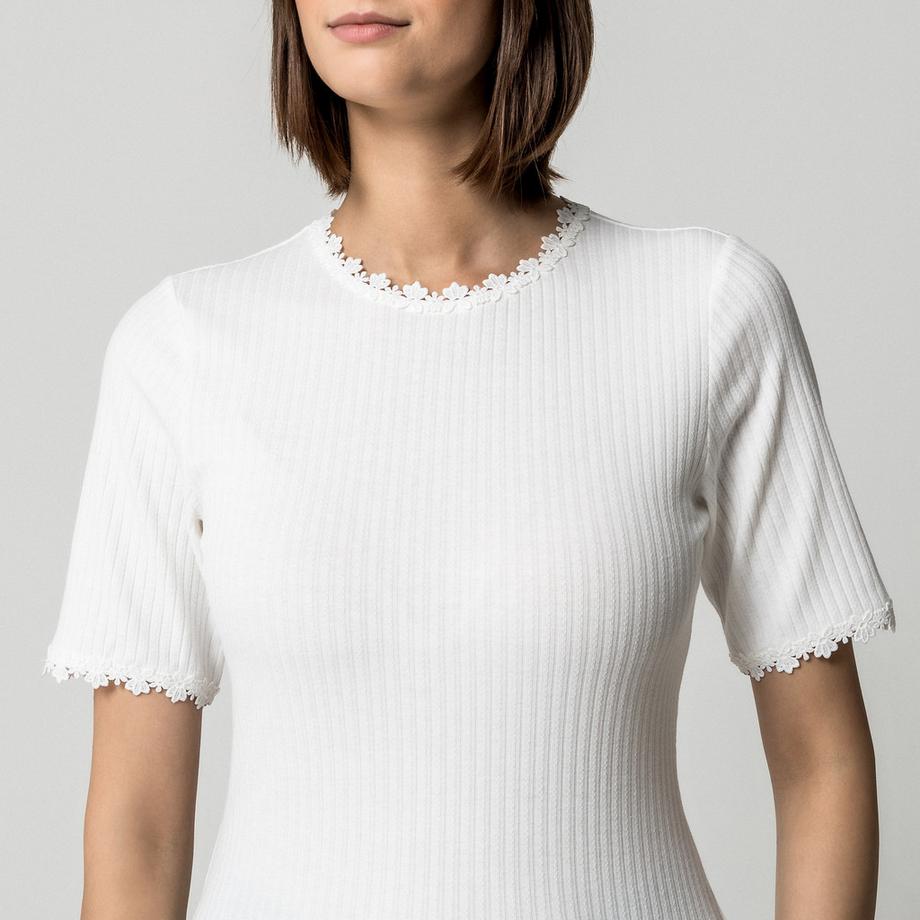 VILA VIBABIA T-shirt côtelé avec bordure en dentelle  