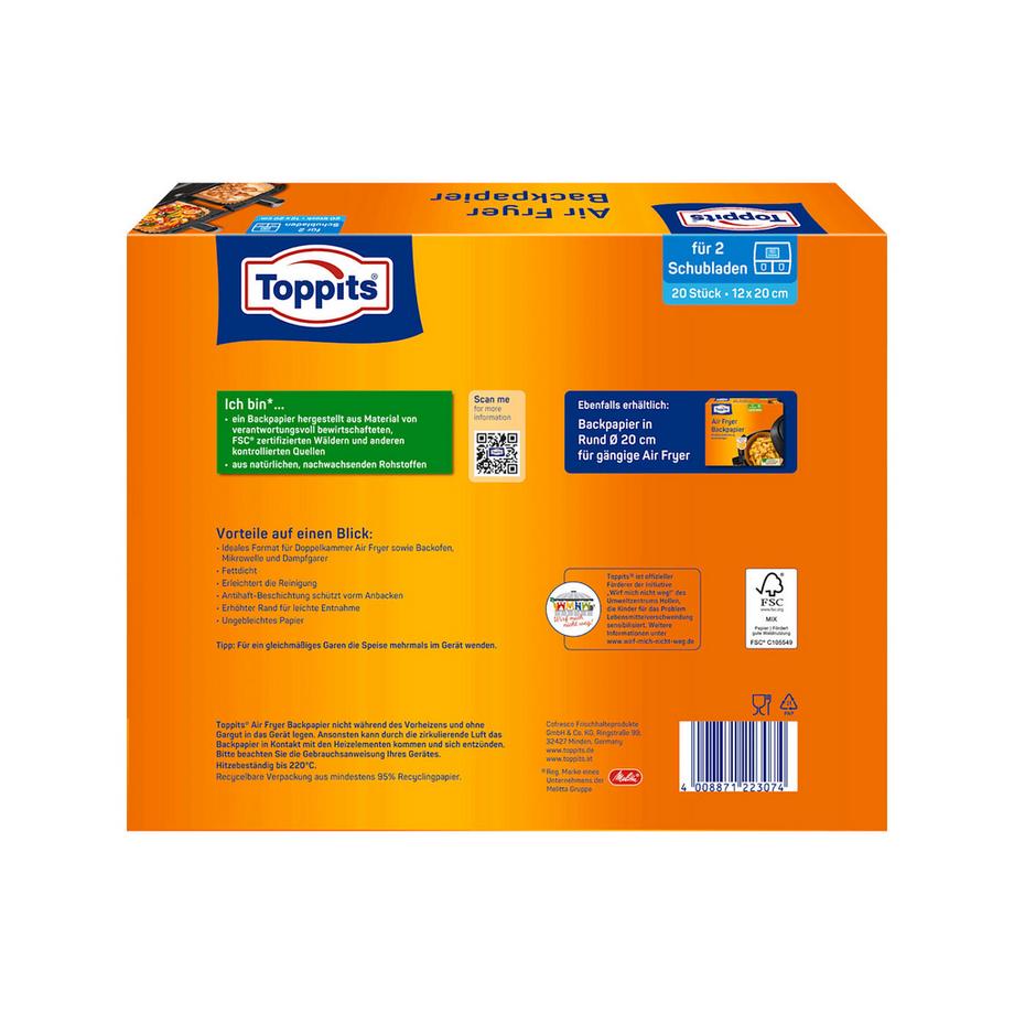 Toppits Backpapier Air Fryer Backpapier 12x 20cm 
