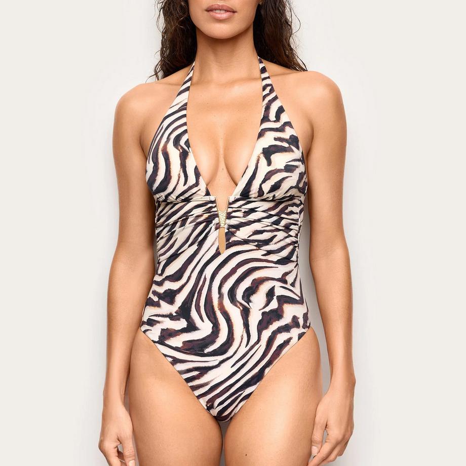 Yamamay Costume da bagno con stampa zebrata e scollo all'americana  