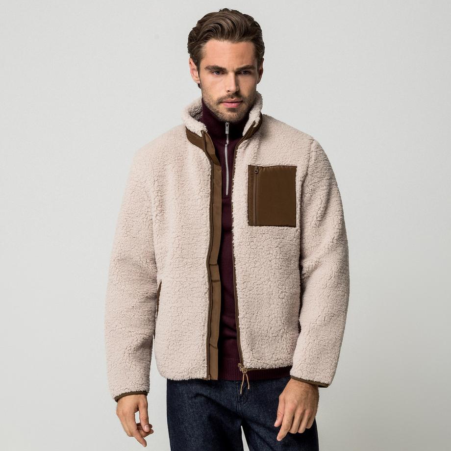Manor Man Veste en polaire Sherpa avec panneau contrasté  