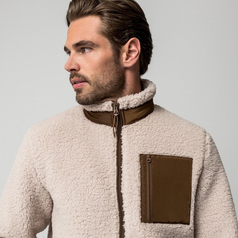 Manor Man Veste en polaire Sherpa avec panneau contrasté  