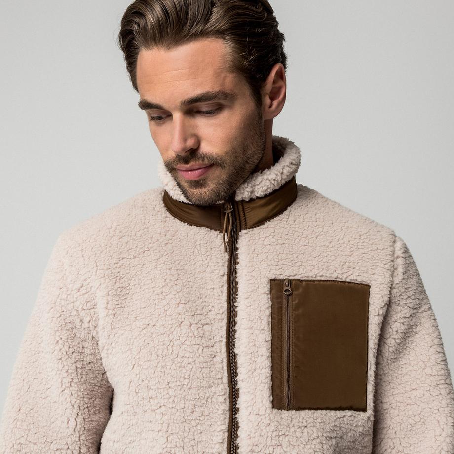 Manor Man Veste en polaire Sherpa avec panneau contrasté  