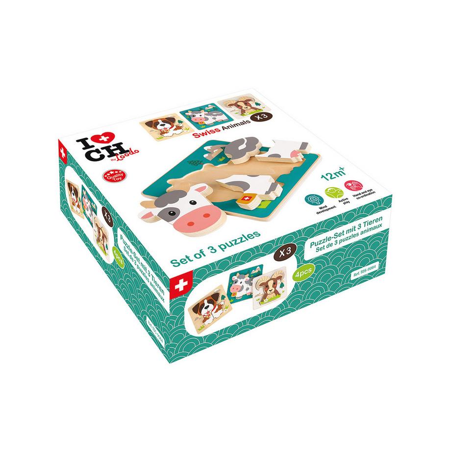 Toodo  Swiss Animal Set de 3 Puzzles 