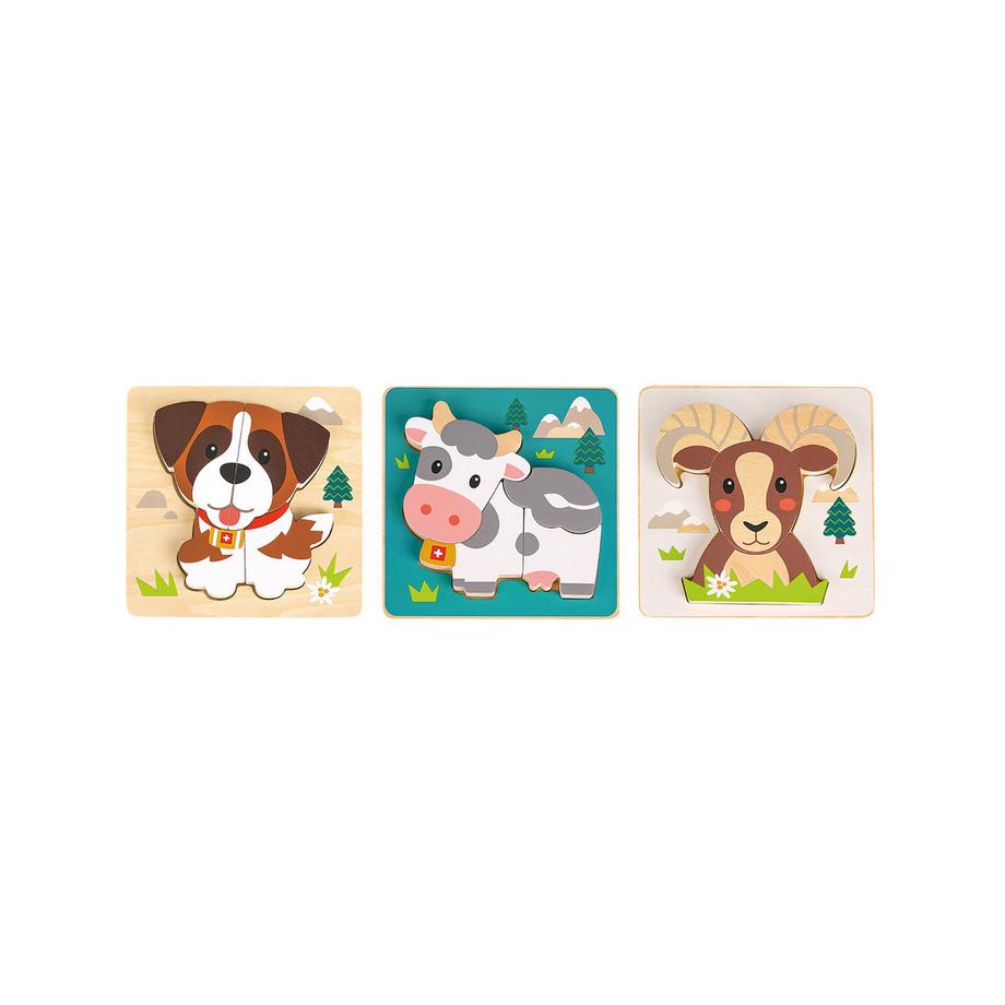 Toodo  Swiss Animal Set de 3 Puzzles 