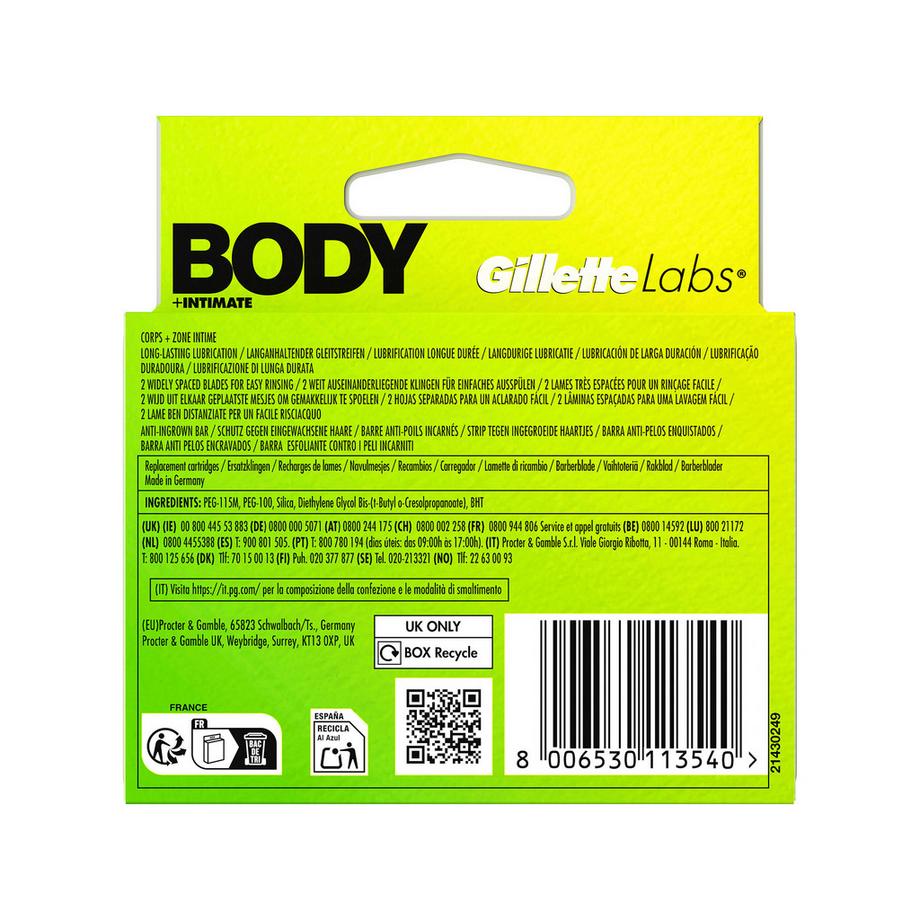 Gillette  Labs Body & Intimate : 6 lames de rechange pour le corps et les parties intimess 