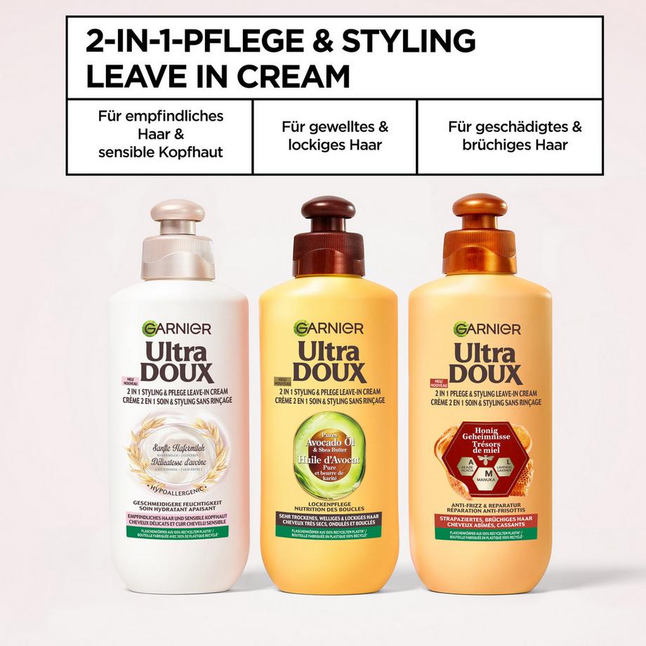 GARNIER  Crème Leave-In 2-en-1 Soin & Styling Lait d’avoine doux 