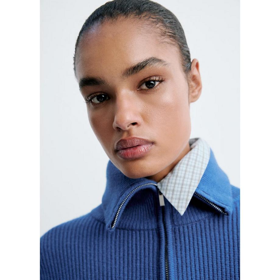 MANGO RIZON Pull à col montant et demi-zip côtelé  