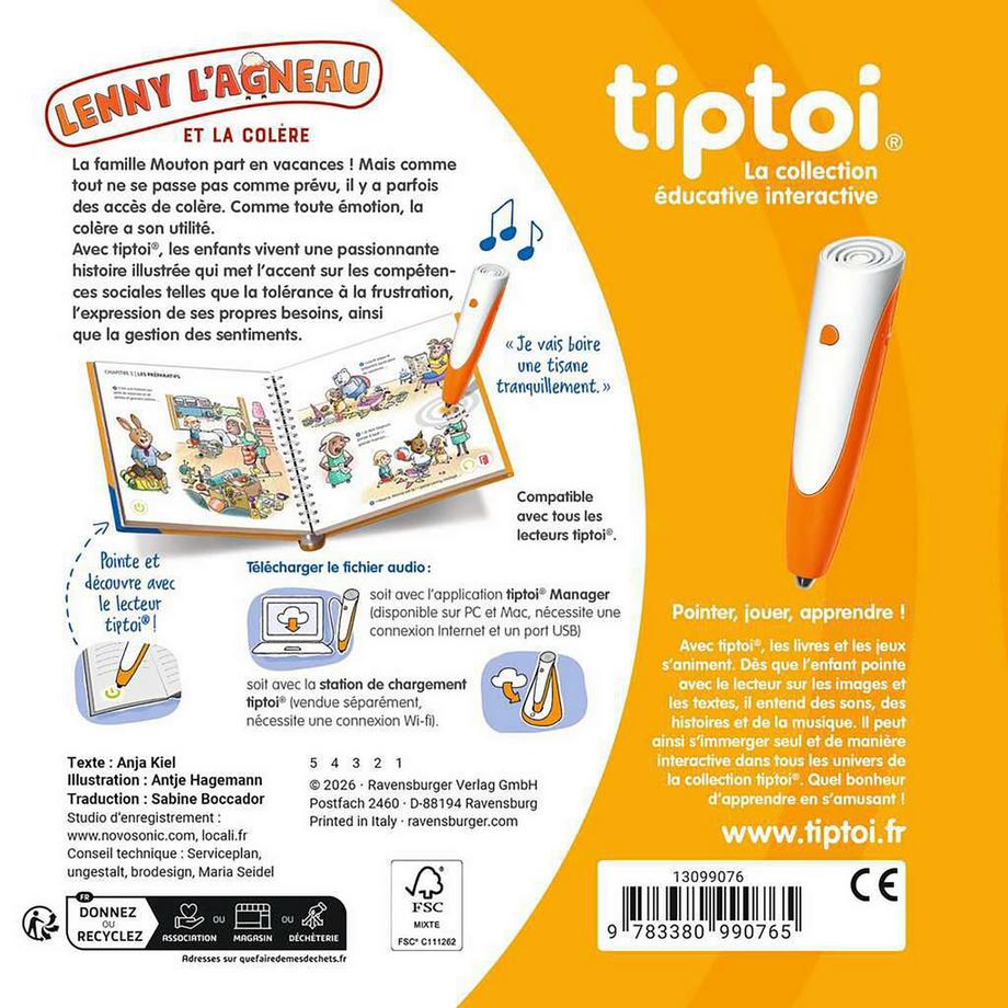 Ravensburger  tiptoi® Histoire illustrée sur les émotions – Lenny l'agneau et la Colère, Französisch 