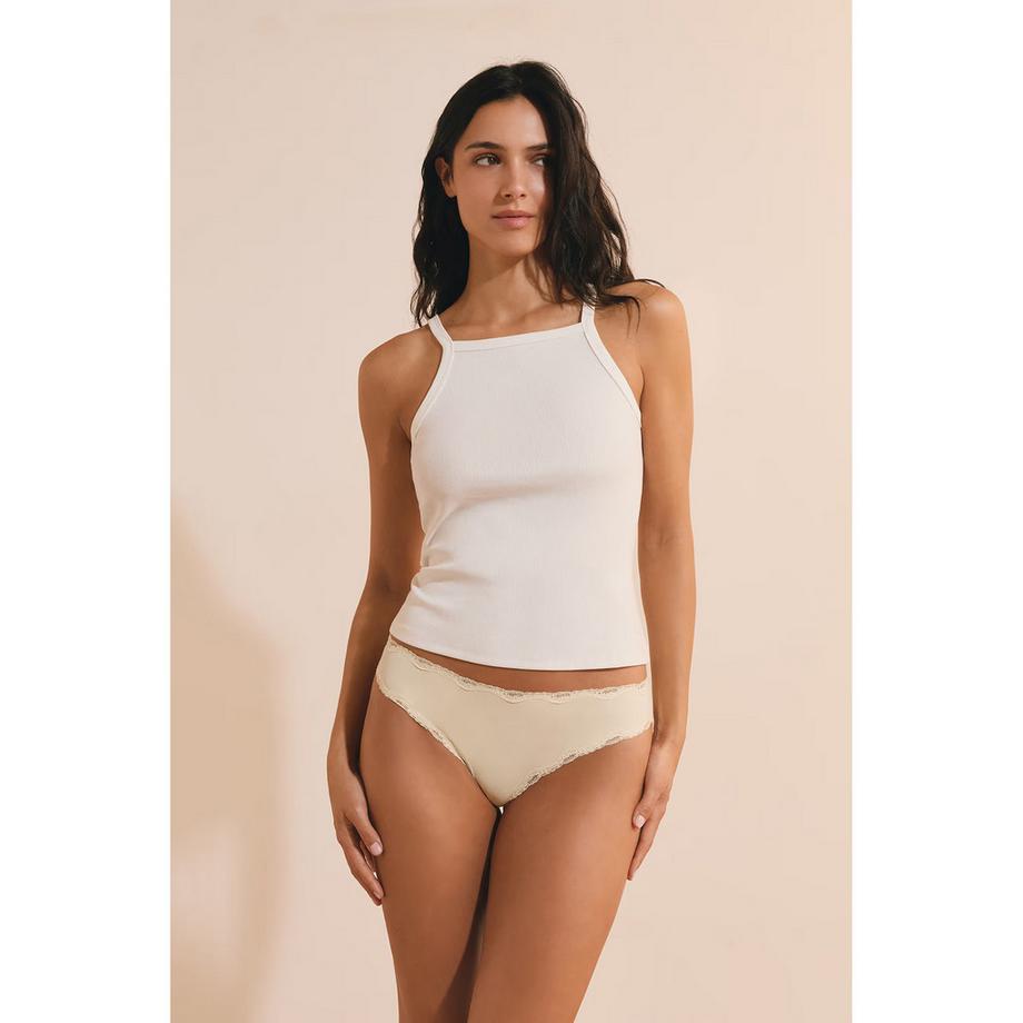 Etam Leopardenmuster Tanga mit Spitzenbesatz  