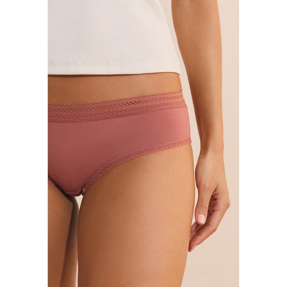Etam Gerippte Slips mit Spitzenbesatz  