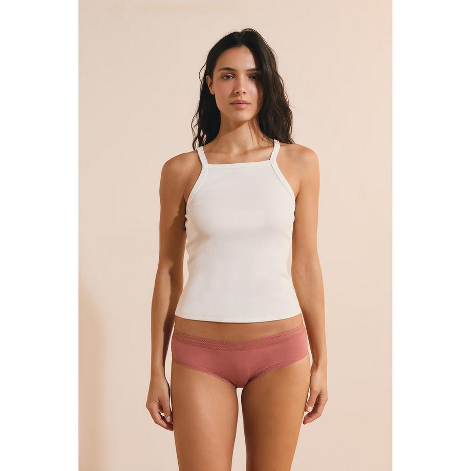 Etam Gerippte Slips mit Spitzenbesatz  