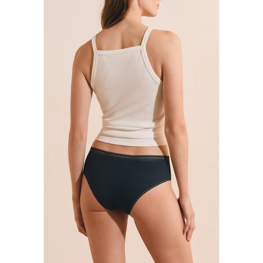 Etam Gerippte Slips mit Spitzenbesatz  