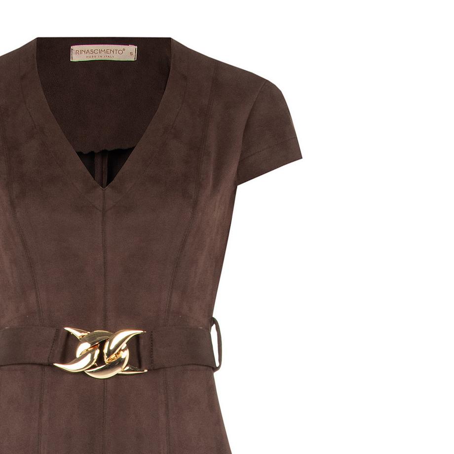 RINASCIMENTO Robe à Col en V Manches Courtes avec Ceinture  