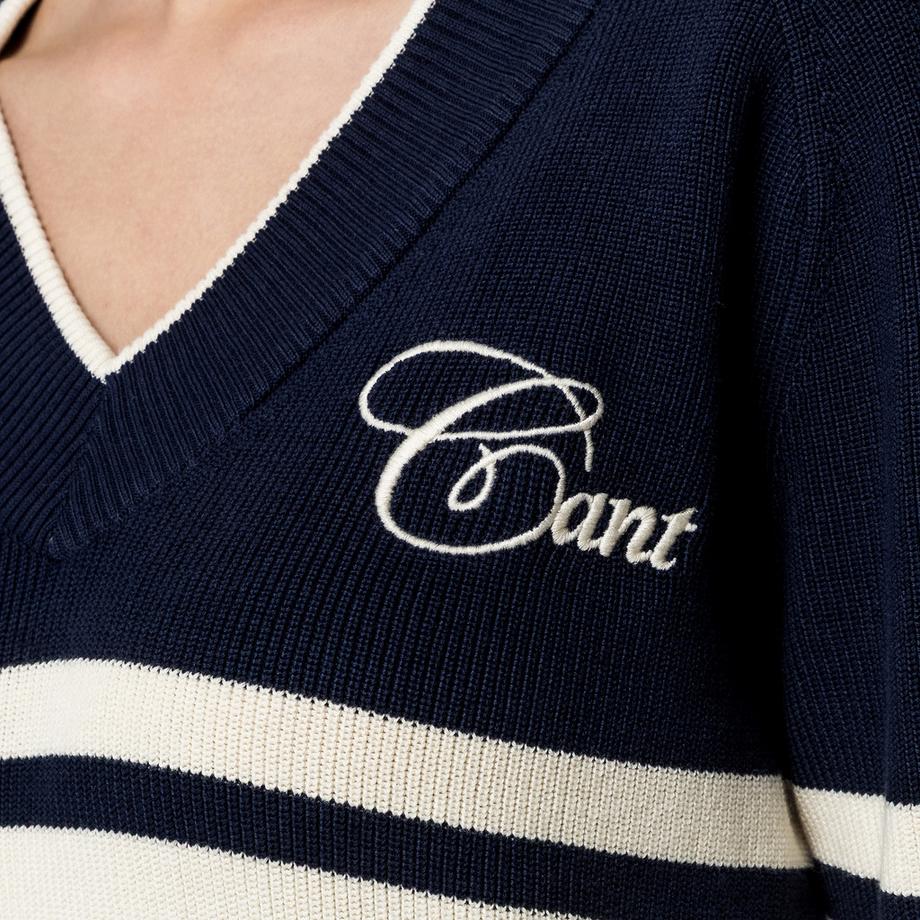 GANT Pull col en V rayé avec logo brodé  