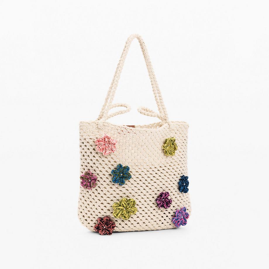 Desigual Gehäkelte Tragetasche mit Blumenapplikationen  