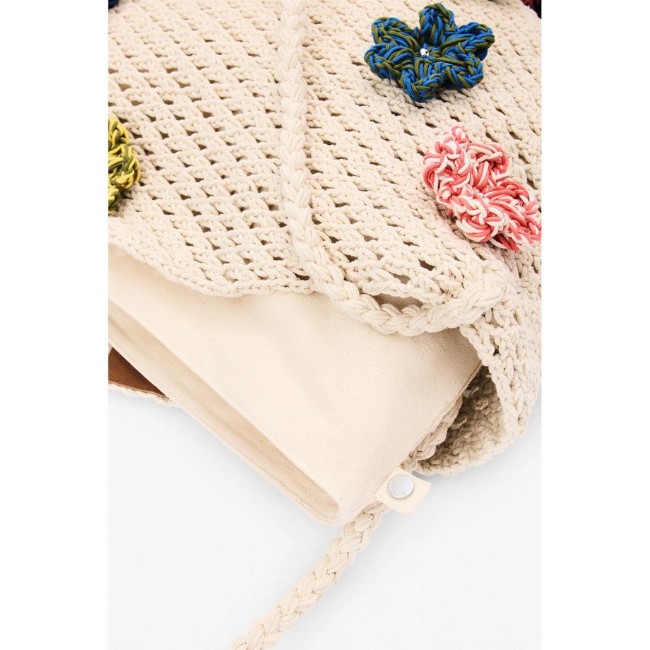 Desigual Gehäkelte Tragetasche mit Blumenapplikationen  