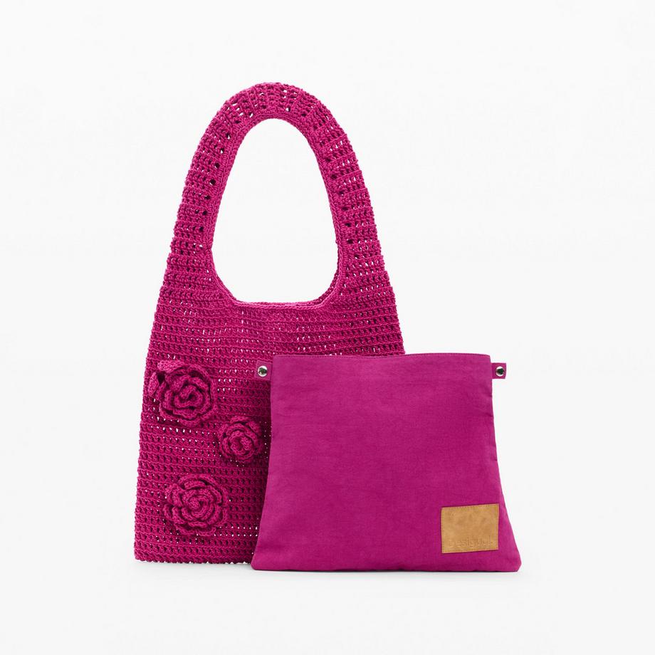 Desigual Borsa a tracolla all'uncinetto con applicazioni floreali  